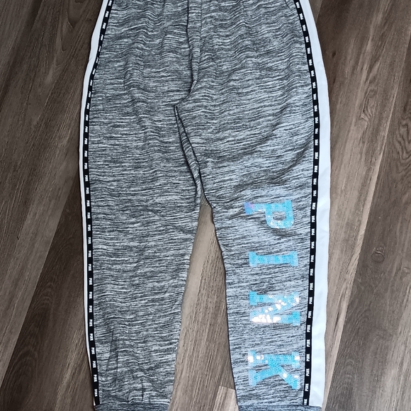 PINK Victoria's Secret Pants - NWT PINK Victoria's Secret RARE Marbled Gray Jogger Sweatpants Iridescent Bling